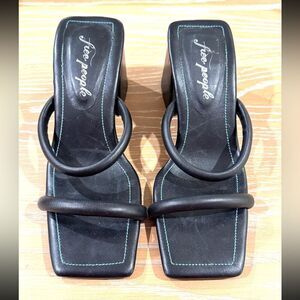 Free People Parker Double Strap Pillow Heels Black Leather